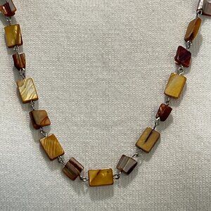 EUC Amber Chip/Squares Necklace, Lobster Clasp, 24" L